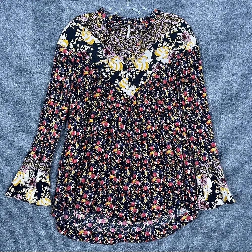 Free People Women’s XS Wildflower Fields Floral Boho Bell Sleeve Long Sleeve Top